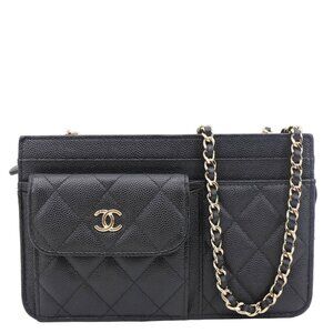 Chanel  CC Multi-Pocket In & Out Quilted Caviar Leather Chain Wallet Black